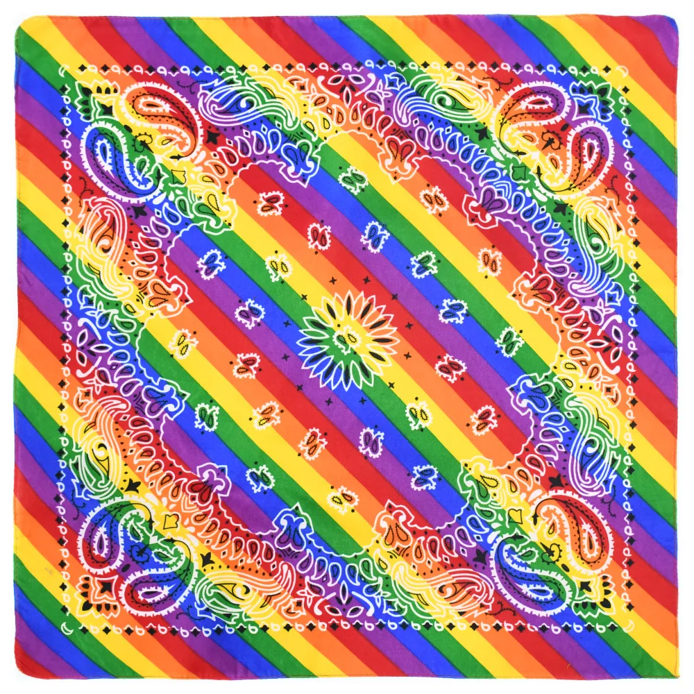 Hot Selling Rainbow Striped Square Bandana Polyester Fabric Bandanas