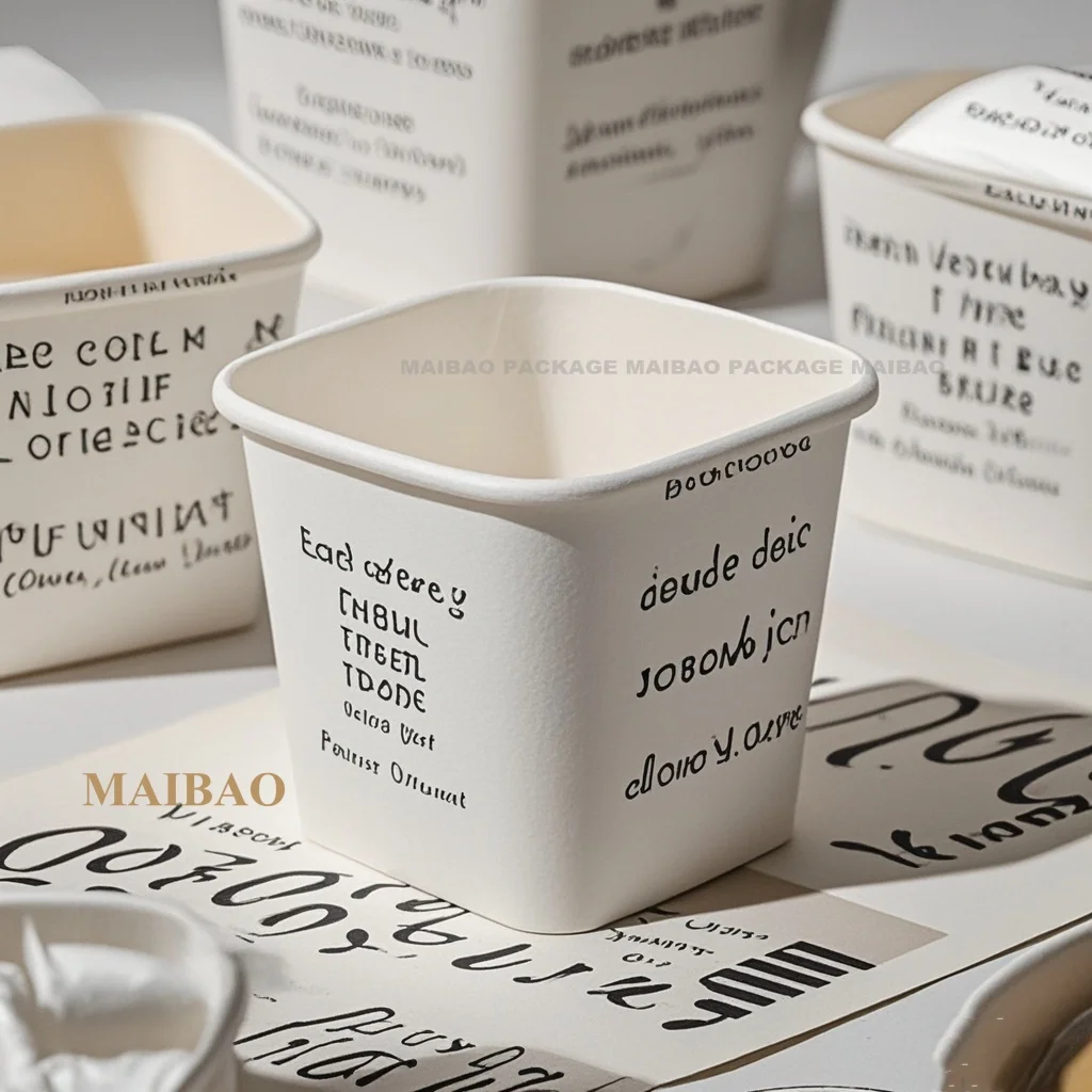 China Factory 160ml Customized Ice Cream Cup Square Paper Cup Frozen Yogurt Packaging Container With Lid