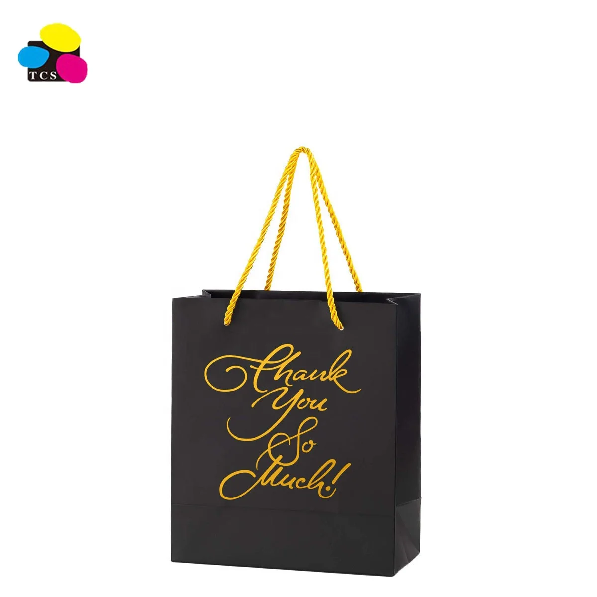 Chinese high quality supplier 25pcs/set Black Gold Thank You Gift Bags With Handles for Wedding Guests