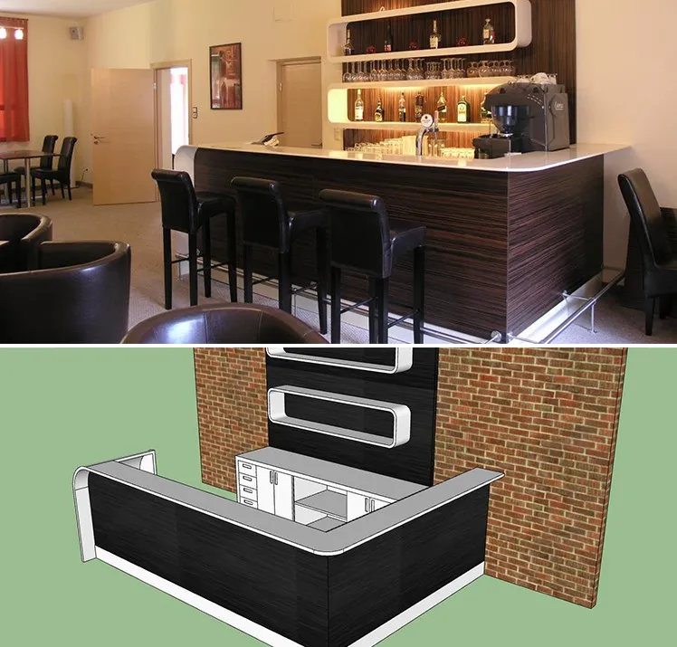 Cheap Station Bar Tables Brown Wood Veneer Bar Counter for Home Furniture with Storage