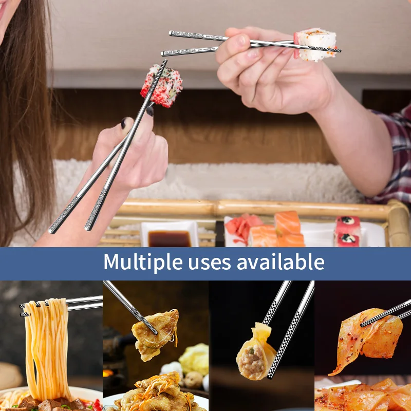 Best Selling Custom Logo Chopsticks Non-Slip Square Stainless Steel Flatware Reusable and Dishwasher Safe for Weddings