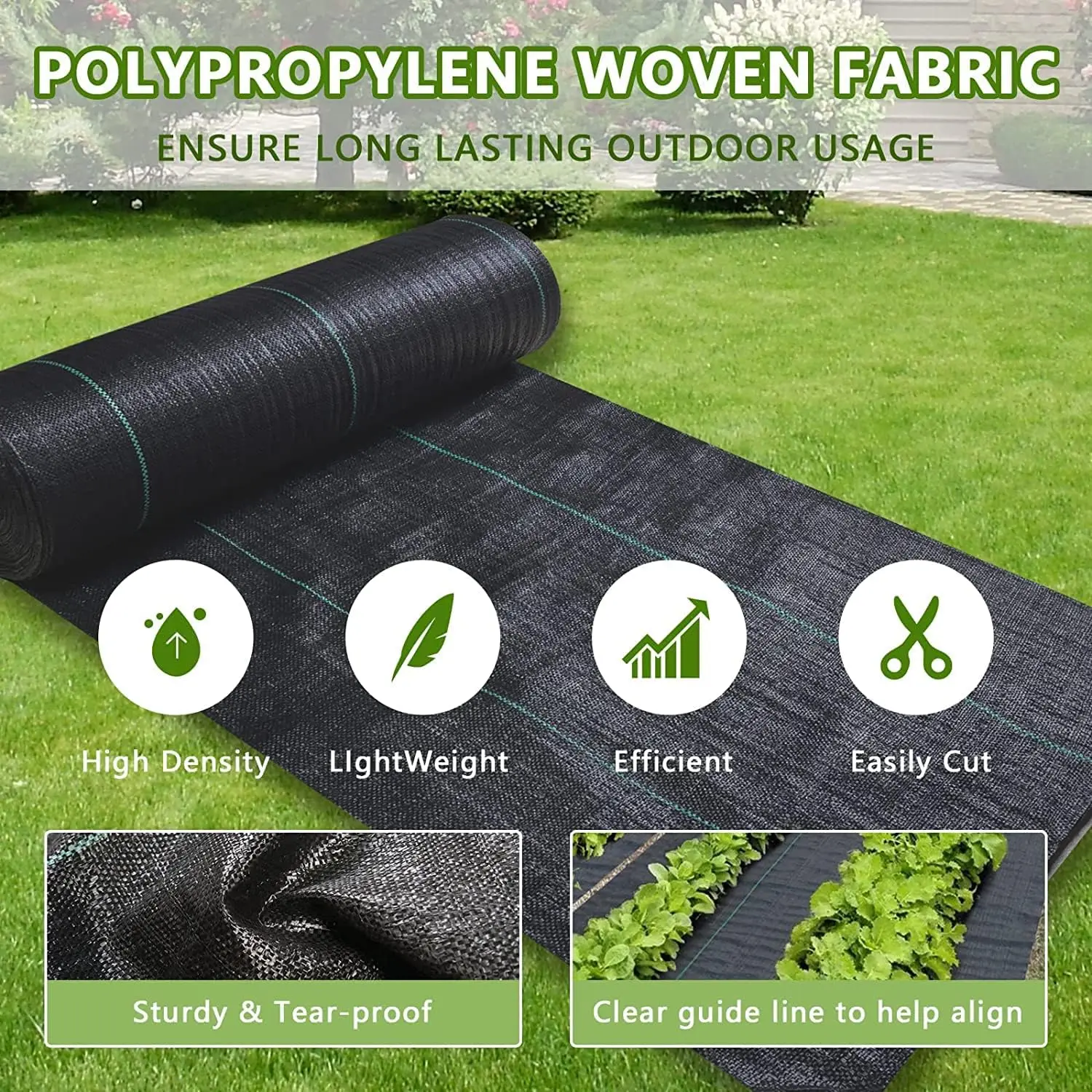 UV-resistant HDPE PP Woven Fabric Black Plastic Ground Cover Garden Greenhouse Weed Barrier