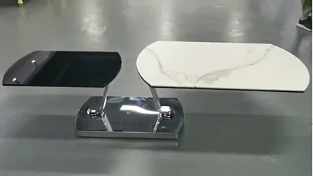 Motional black nickel steel chromed feet ceramic base coffee table with glass rotation top