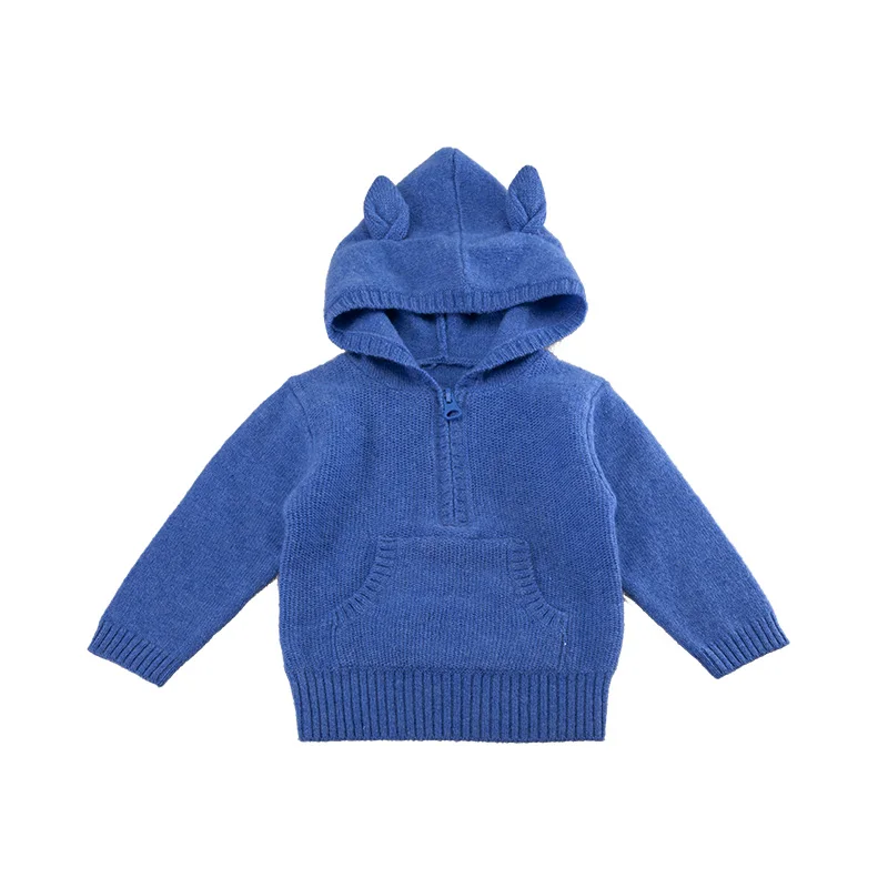 Baby Boys sweater designs cashmere baby blue Color Hooded Knitted sweater with Animal Ears