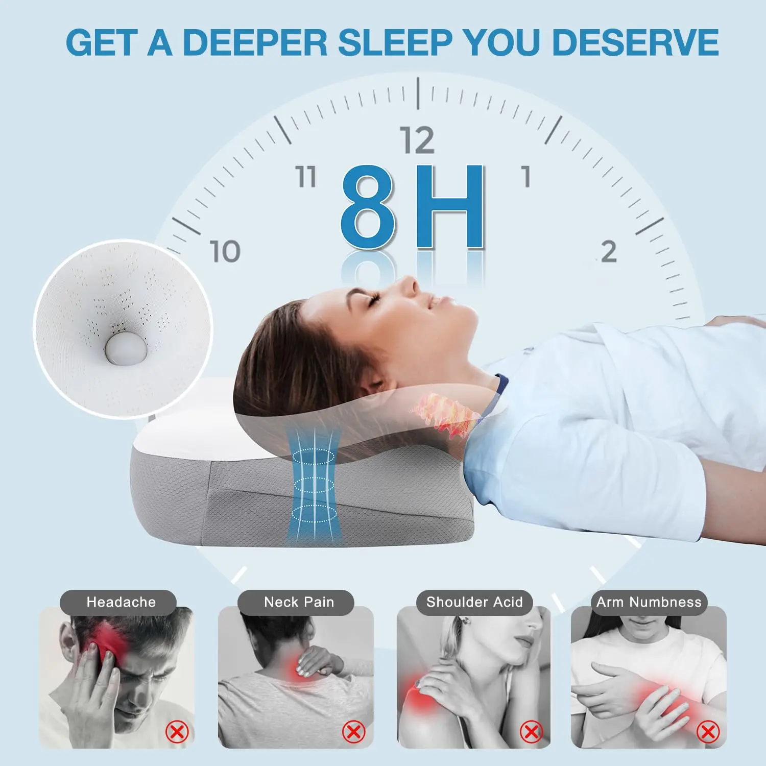 Hot Selling Removable Cover  Bed Sleeping Contour Ox horn Shaped Side Sleeper Anti Snore Cervical Orthopedic Memory Foam Pillow