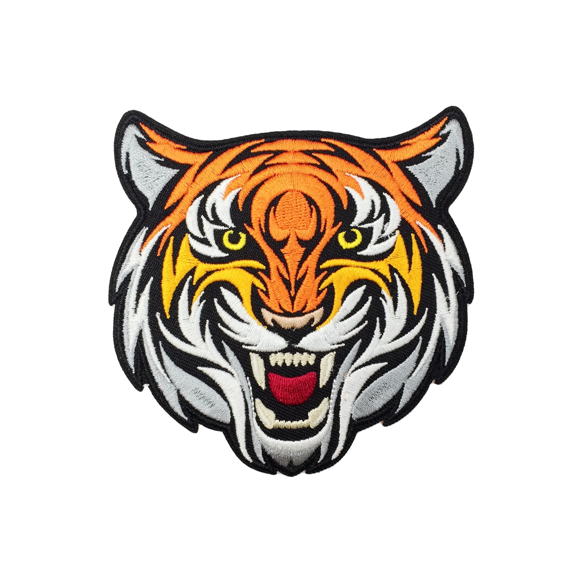 Appliqued garments Heat pressed custom embroidered badges Iron-on patches Tiger embroidered patches