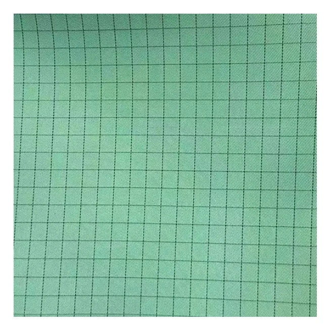 Wholesale 75D 100D Grass Green 5mm Polyester Carbon Fiber Stripe Grid Anti static Reusable Textile ESD Uniform Fabric