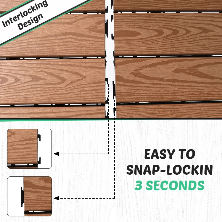 Custom Interlock Wpc outdoor Decking 3D embossing wood grain Composite decking tiles board Wood Plastic texture Flooring