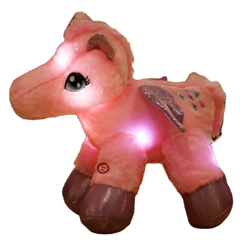 2021 Hot Sell Handmade Cute Stuffed LED Horse Doll Toy Animal Light Plush Horse Toy Plush Pink LED Horse Toy