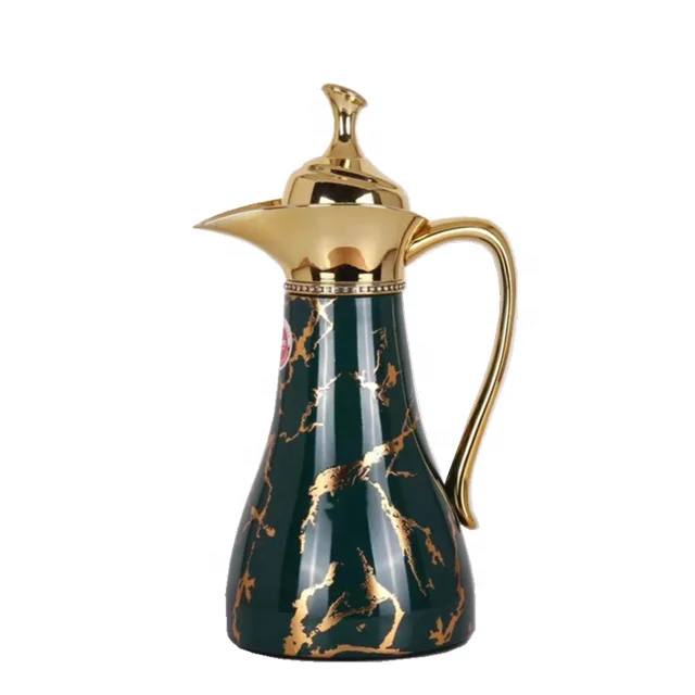 golden brass arabic coffee pot pink glass inner vacuum flask luxury style 1L sublimation
