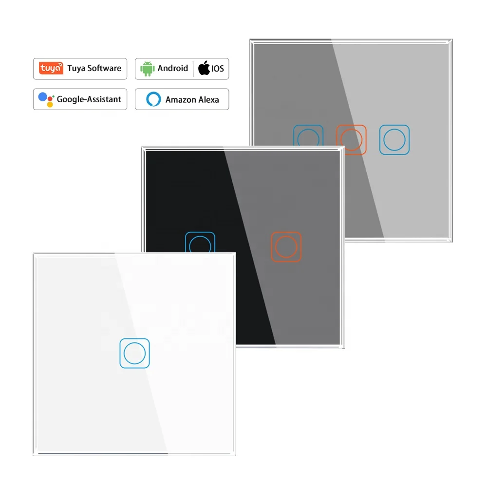 SRAN Eu Standard Smart Life App Smart Home Glass 1 2 3 Gang Wifi Wall Light Touch Panel Electric Switch For Tuya Alexa