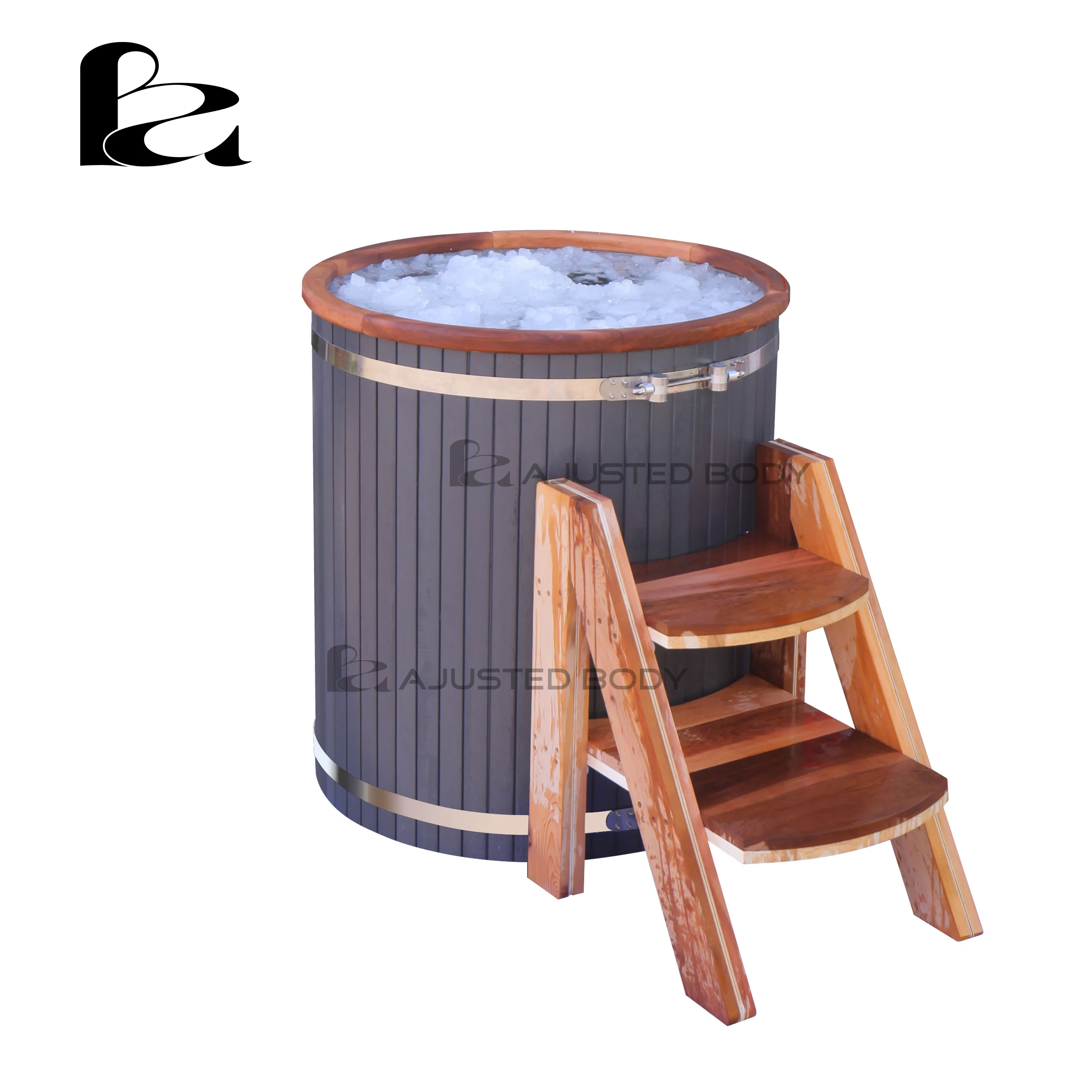 Wholesale home spa tub wood red cedar round barrel stainless steel outdoor ice bath sauna cold bathtub