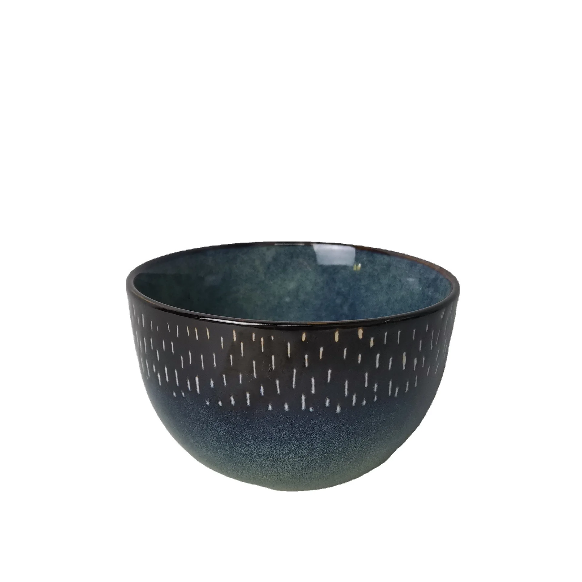 Wholesale 4pc Ceramic Stoneware Tabletop Dinnerware Set Popular Blue Color Hand-Painted Reactive Glaze Engraving Beautiful