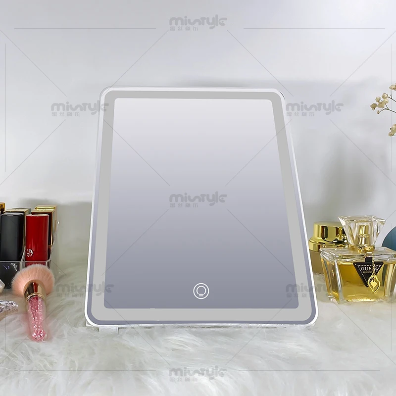 Rechargeable Travel makeup mirror with LED Lights Auto Sleep Function Tablet LED Mirror
