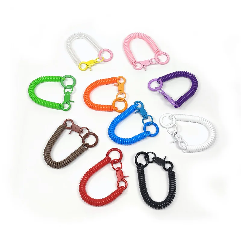 Wholesale EVA Plastic Anti-Lost Metal Carabiner Keyring Wrist Coil Key Cord Clasp Spiral Stretch Keychain Spring Rope Key Ring