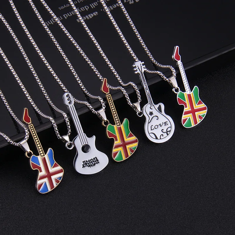 Hip hop tide rock musical instrument necklace for guitar gifts Stainless Steel guitar Jewelry pendant
