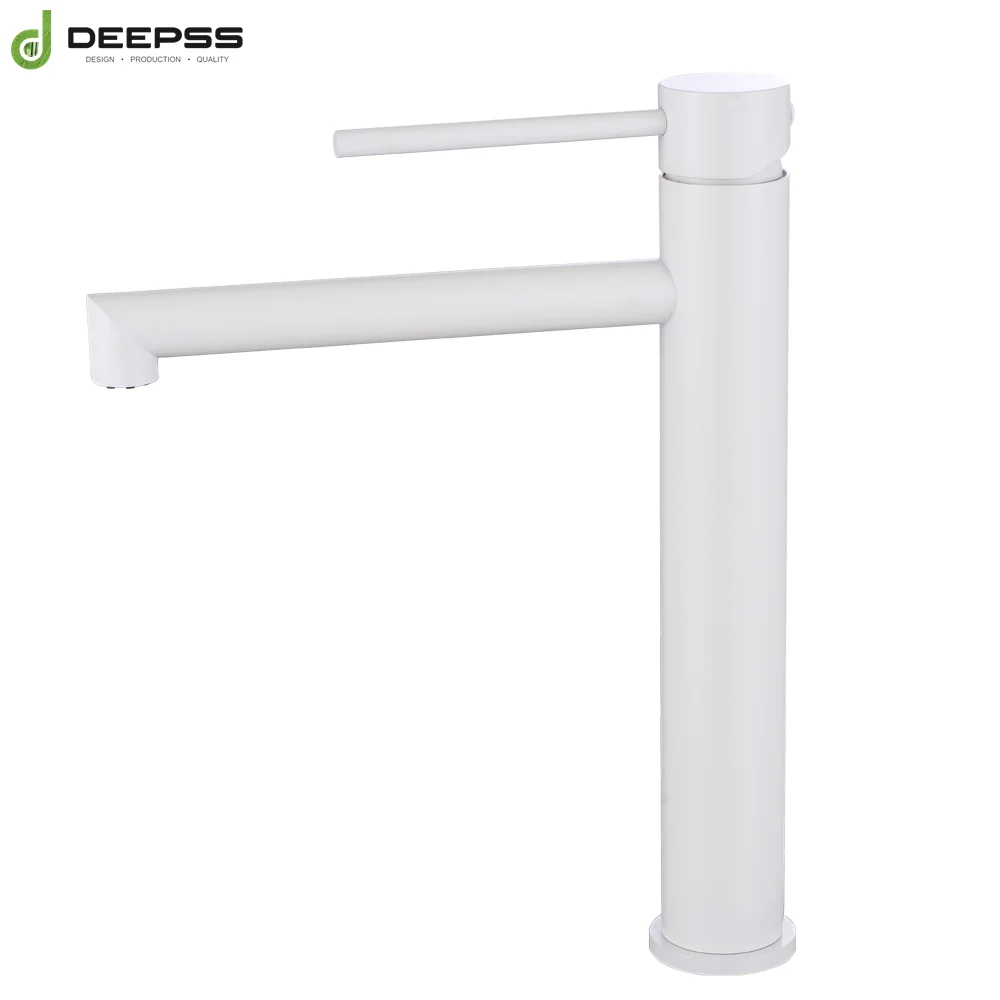 Deepss Factory Supplier Bathroom Mixer 304 Stainless Steel White Basin Faucet With Slim Luxury Handle