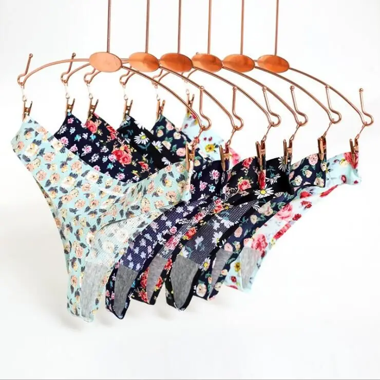 Breathable Seamless Ladies Floral Briefs Spandex Thongs Panties Women Underwear
