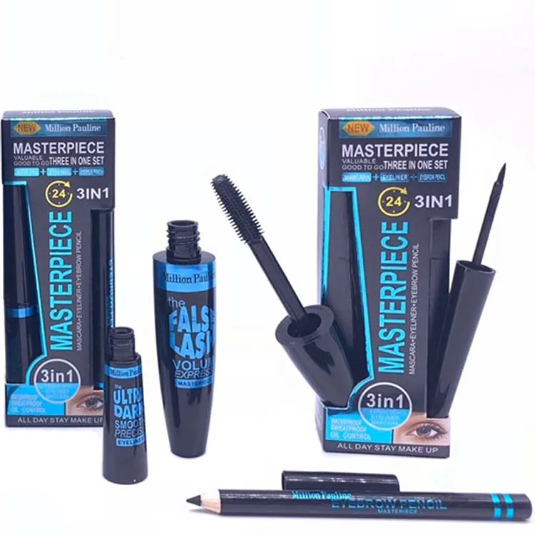 Factory Sale Waterproof Long Lasting Mascara&Eyeliner Gel&Eyebrow Pencil Best Fashion Eye Beauty Makeup Set