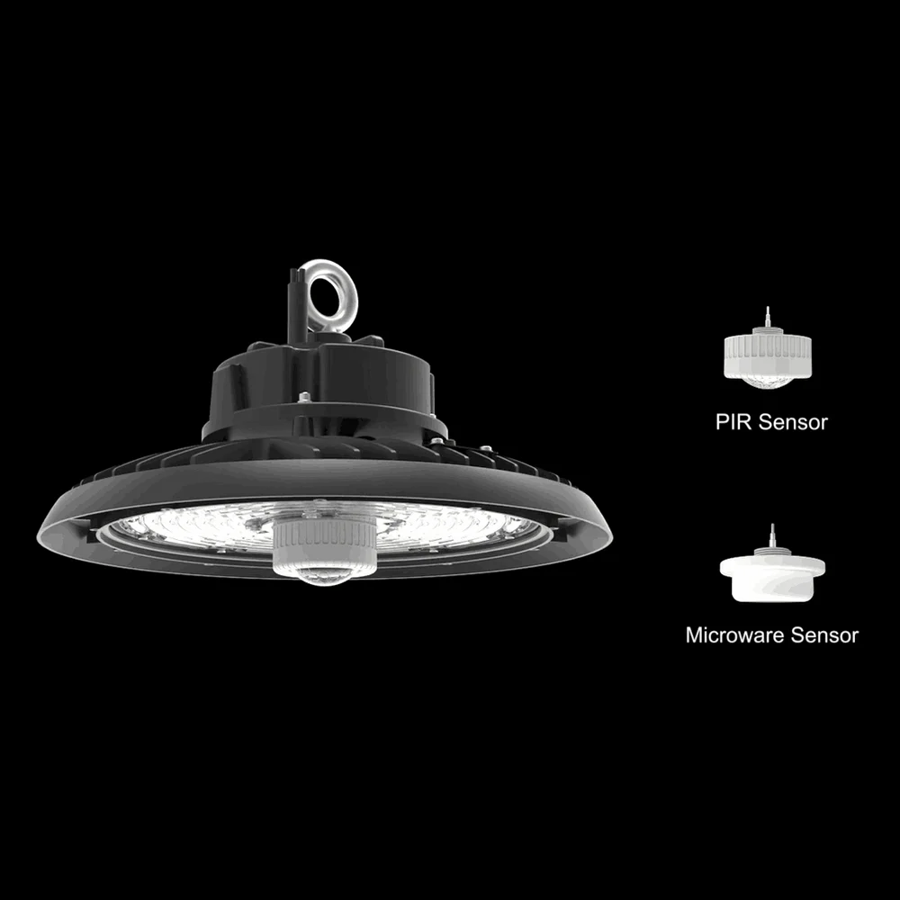 Rhyme hot sale industrial warehouse lighting led strip ufo high bay light 140lm 300w for workshop