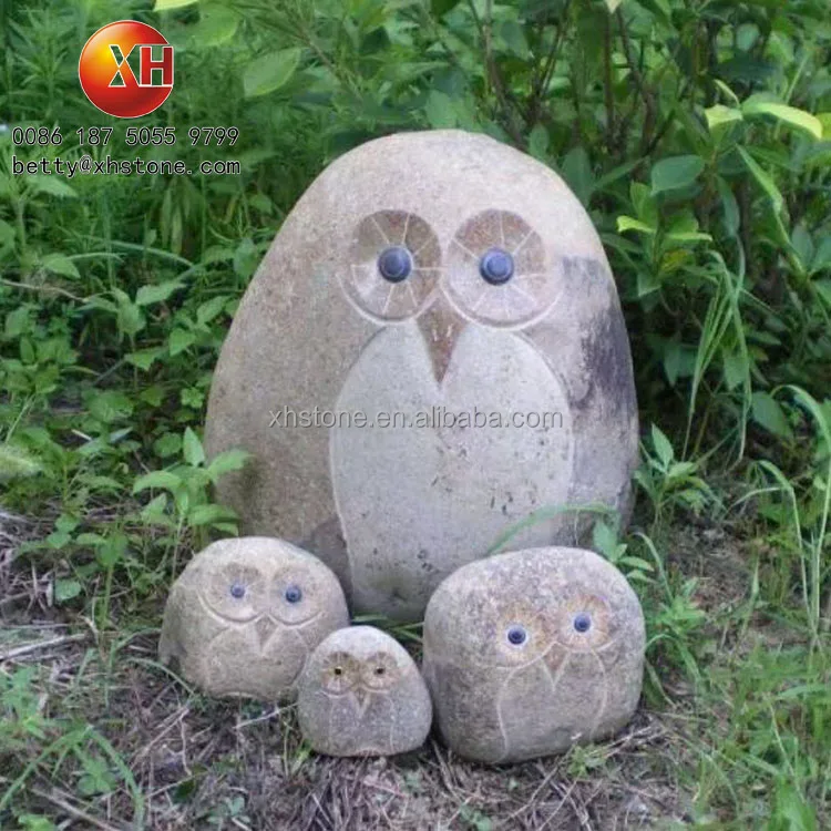 Garden Decoration Ornaments Natural River Pebble Statues Cobble Stone Small Bird Carving Owl Figurine Sculptures For Sale