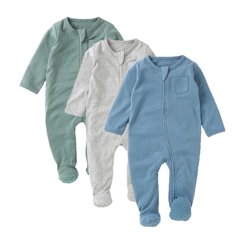 0-12M Fold Over Cuff Organic Cotton Footed Baby Sleepers With Mittens