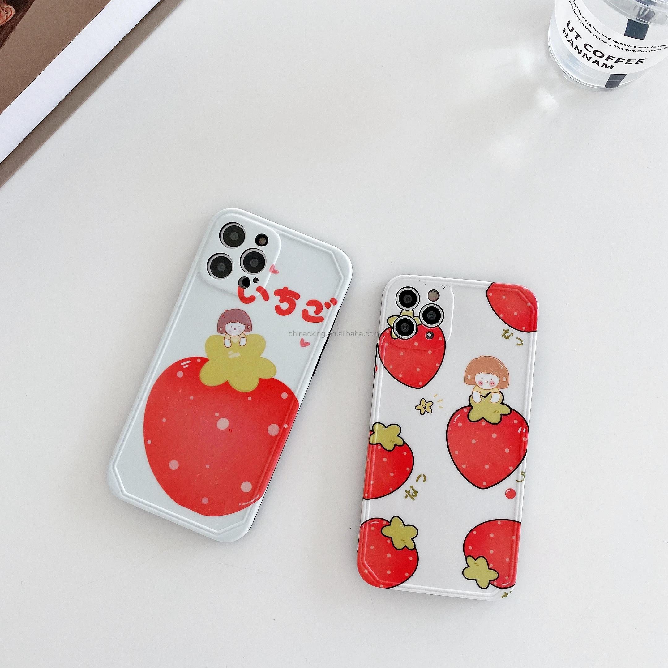 Симпатичный чехол для телефона с клубничкой iPhone 11 12 Pro Max X XR XS 7 8 Plus мобильного фоторамкой