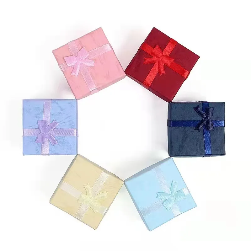 4*4*3cm New Designer Square Bowknot Colorful Paper Elegent Wedding Rings Jewelry Box Gift Package