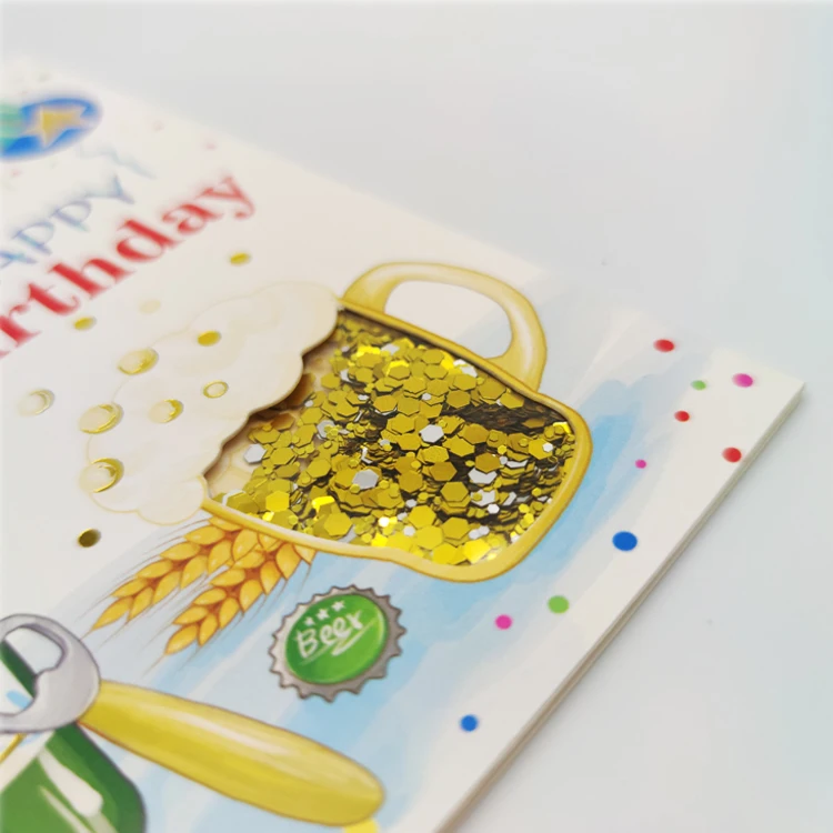 Роскошные бумажные открытки с блестками для счастливого дня рождения, Забавные 3D Поздравительные открытки ручной работы с индивидуальным принтом