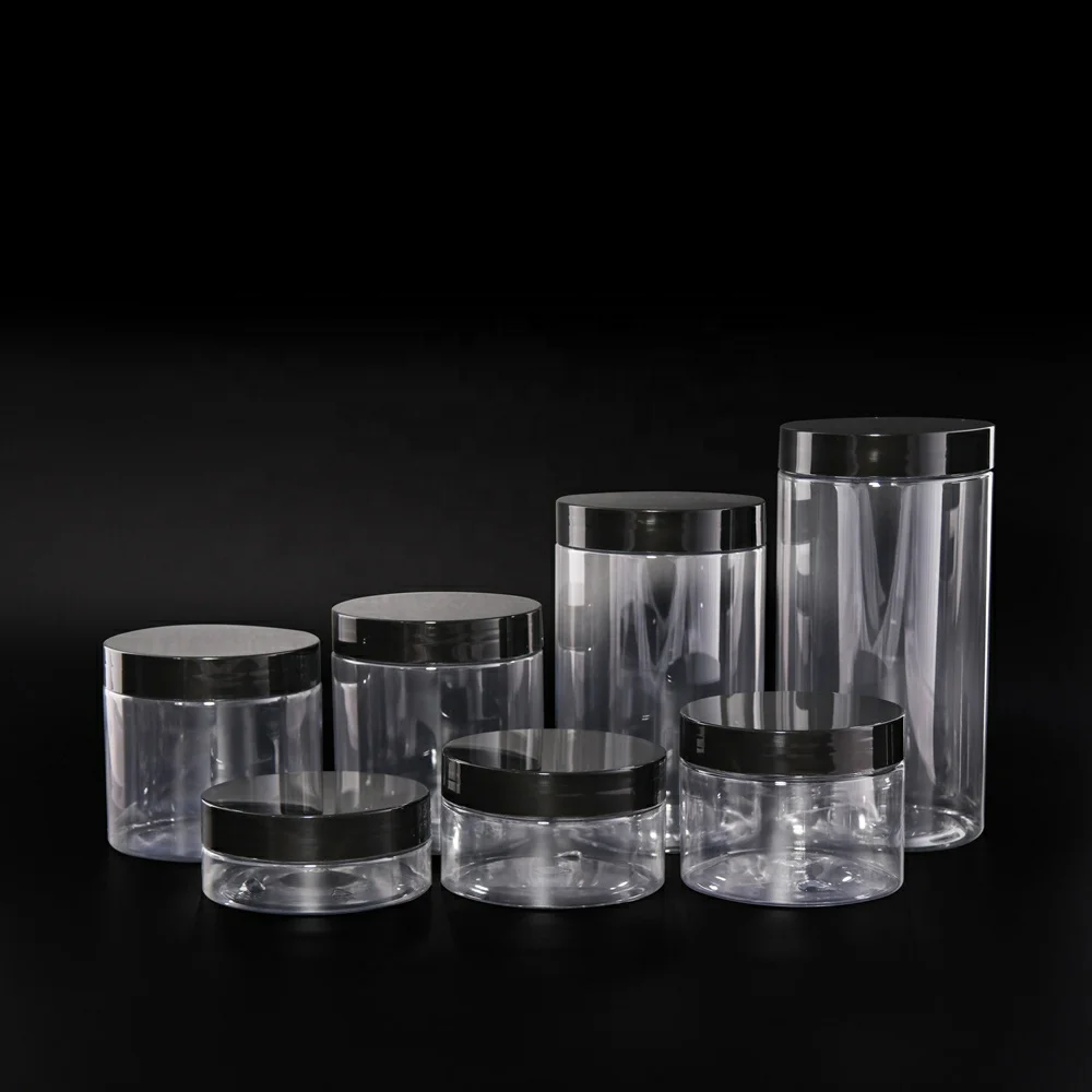 2 oz 4 oz Plastic Jars Transparent PET Straight Sided Jars Black White Smooth Caps for food storage