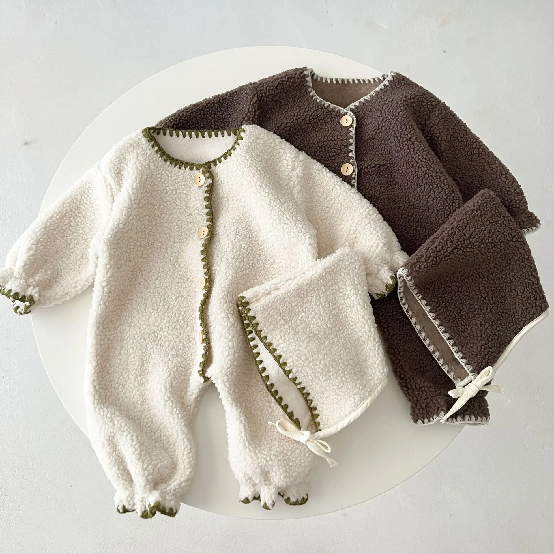 Autumn Winter Newborn Infant Toddler Unisex Plush Fleeced Warm Thicken Long Sleeve Clothes Baby Jumpsuit