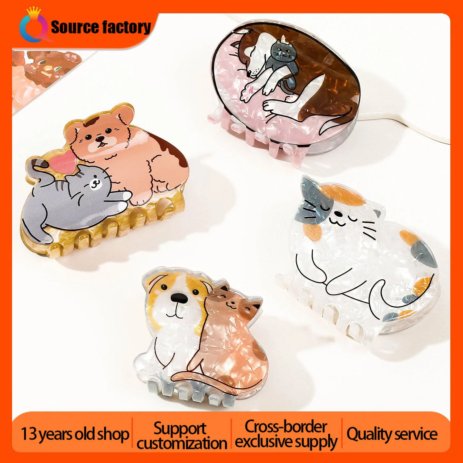 QIYUE PVC animal hair clip Little Wolf dog sleepy cat print hair claw clip