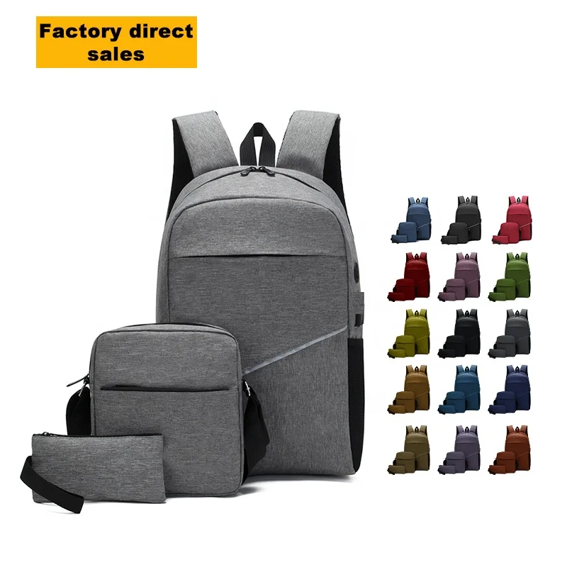 Sympathybag fashion high quality external USB charging 3 sets schoolbag unisex business laptop backpack bag