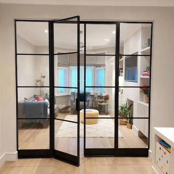 Premium Quality Custom Size French Style Exterior Black Steel Glass Doors
