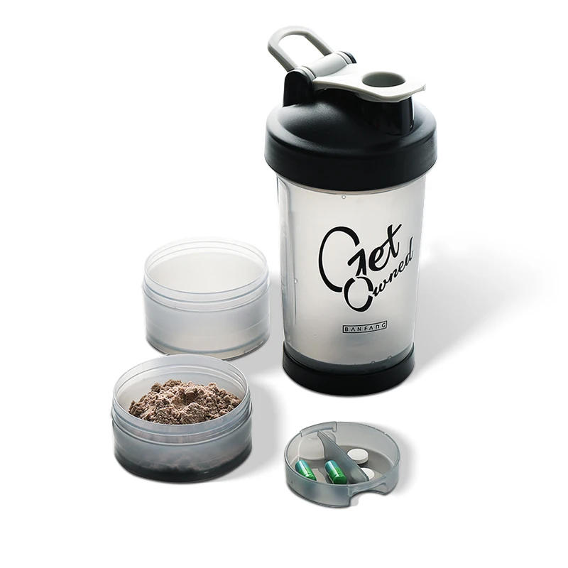 Hot selling   gym portable sports bottle  fitness plastic water mug  500ml BPA-free protein powder shaker cup