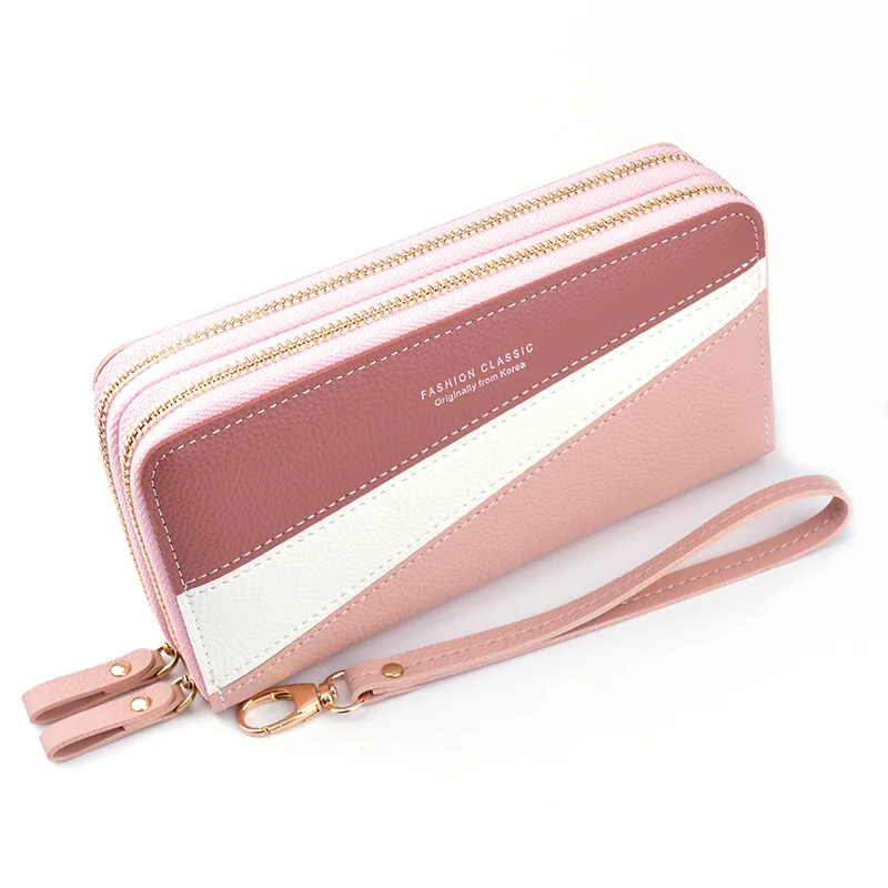 2021 PU girls Korean style cute colorful double zipper long cash wallet coin purses card holder zipper handbag for women