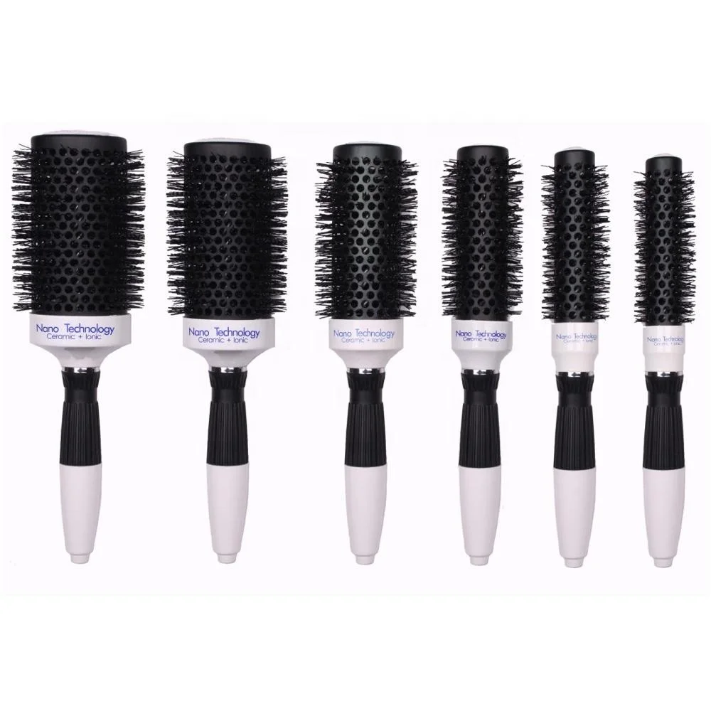 custom logo professional round ceramic and ionic straight hair brush set