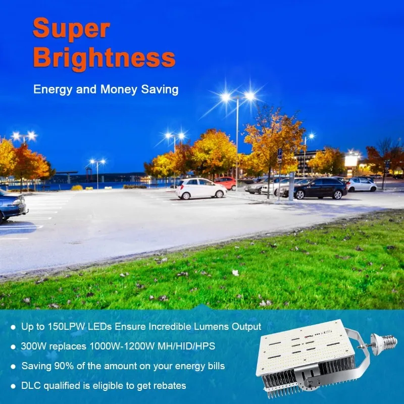 ETL DLC Listed 300W Shoebox LED Parking Lot Light Retrofit Kit 42000Lumen E39 Mogul Base Enclosed Fixtures AC100-277V Input