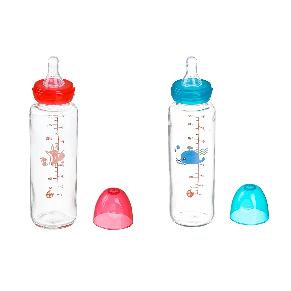 Factory wholesale Travel Compact High Quality Nipples Bottle 250ml Newborn Baby Glass Feeding Bottle