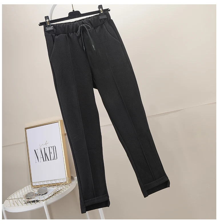 New 2019 Autumn Winter Korea Fashion Women Loose Woolen Harem Pants High Waist Casual Straight Pants Female Trousers S156
