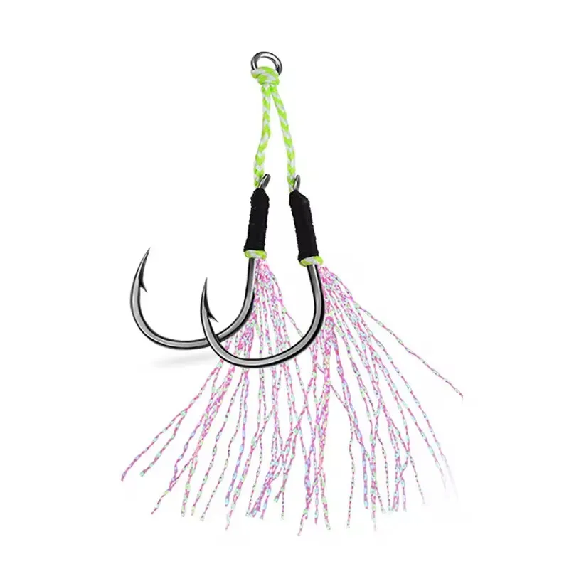 2pcs/pair Double Assist Hook Jig Fishing Hook For Metal Jig Lure Hooks With Silk pesca