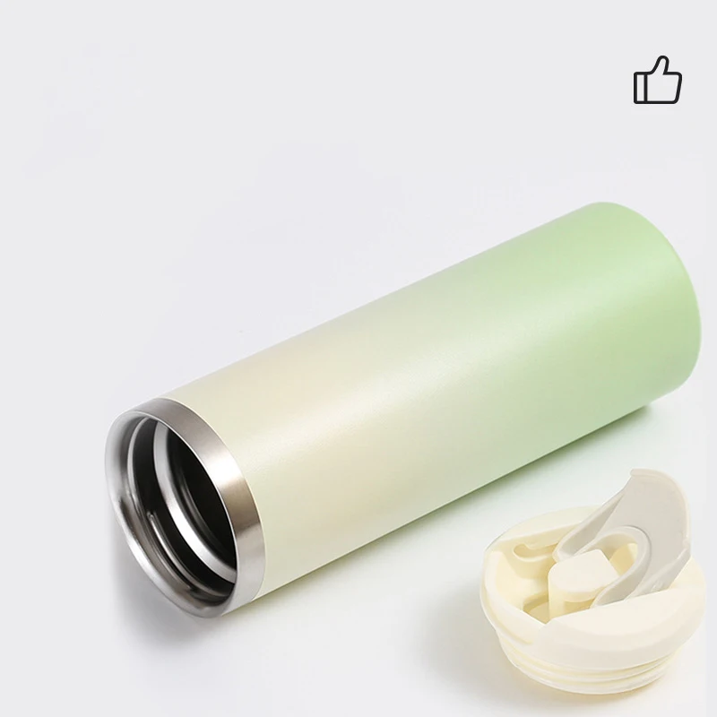 Best-selling 500ml new  304 stainless steel insulated gradient color straight cup travel car vacuum water bottle with flip cover