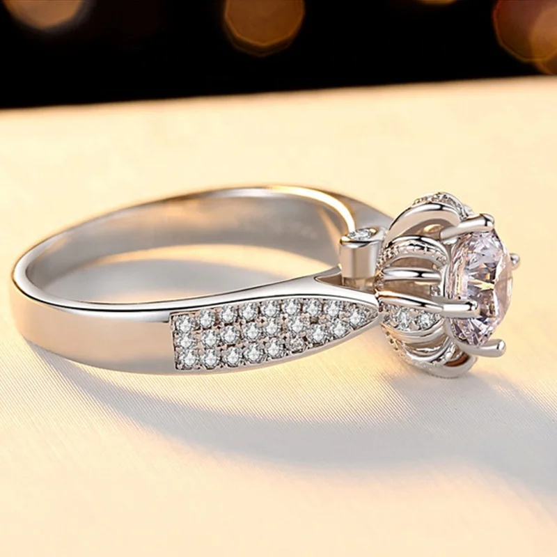 Wholesale Engagement Wedding Ring Round Brilliant Silver 925 Moissanite Diamond Ring
