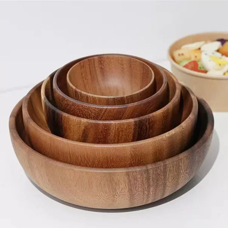 Serving Plates And Bowls Set Kitchen Acacia Bowl Wooden Natural Salad Acacia Wood Bowl For Restaurants