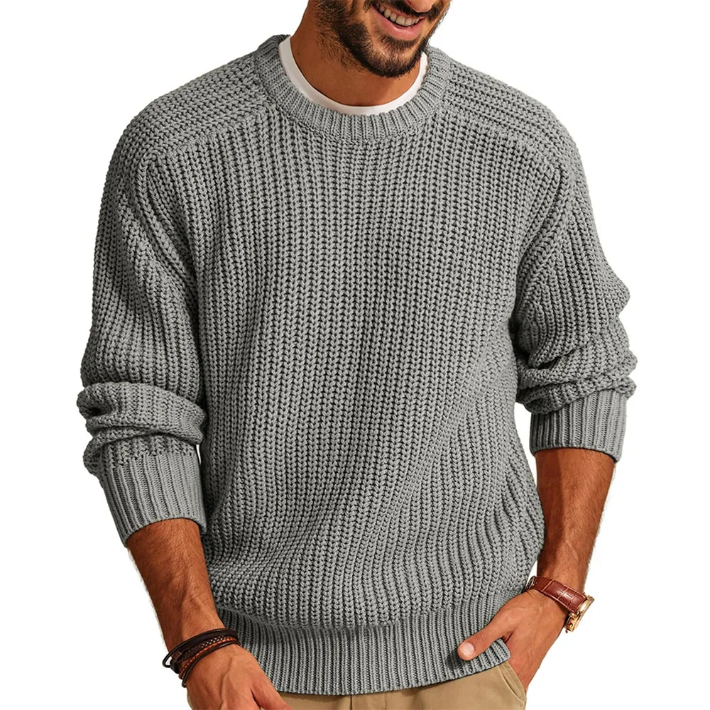 High quality retro top fashionable round neck versatile outdoor daily pullover black winter casual knitted sweater men popular