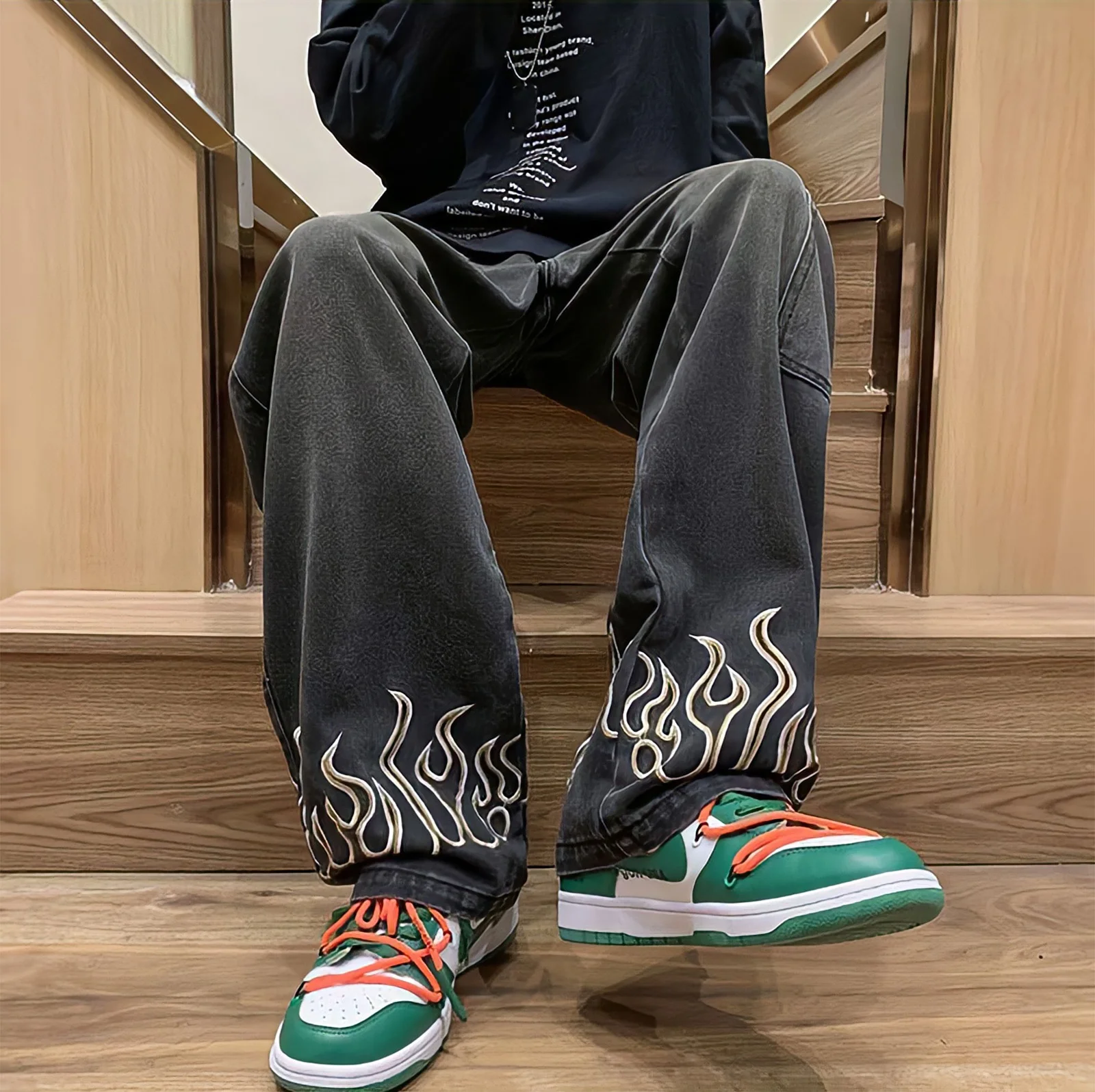 Custom Vintage Heavy Pure Cotton Pants Mens Streetwear Y2K Embroidered Unisex Jeans Straight Baggy Denim