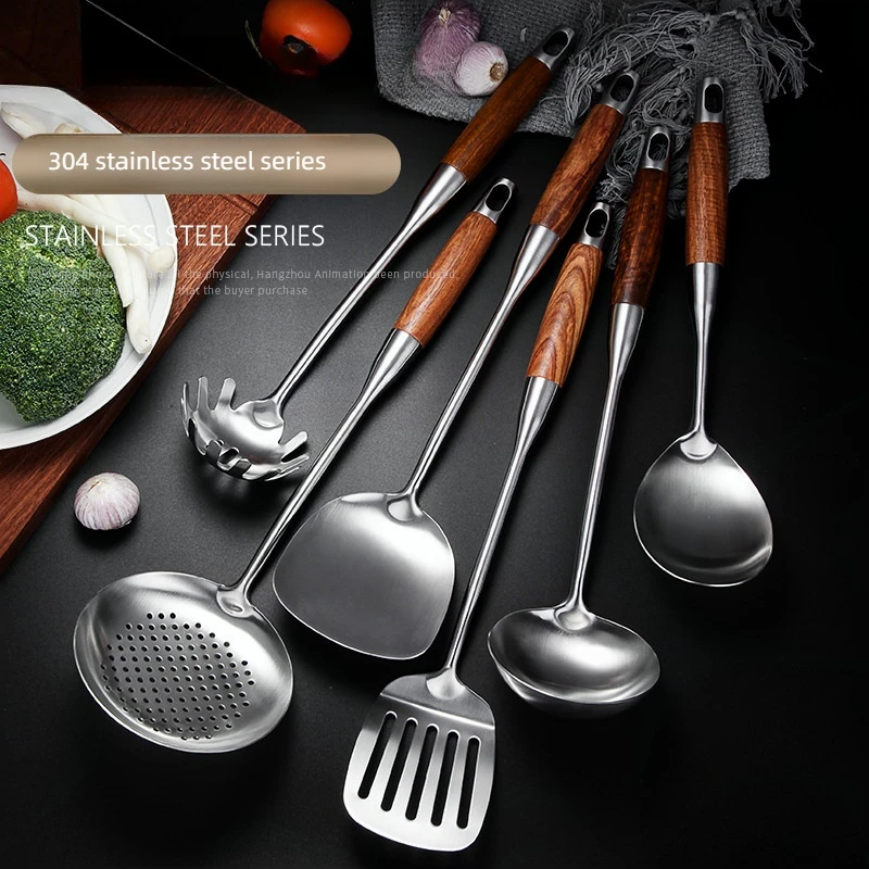 Wholesale 304 Stainless Steel Rosewood Kitchen Set Soup Spoon Strainer Wooden Handle Ladle Tool Household Kitchen Spatula