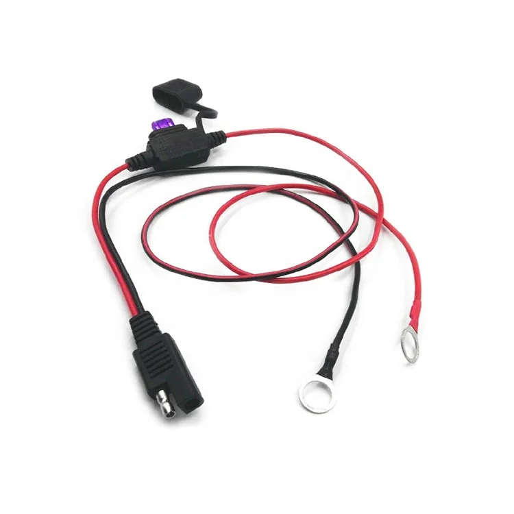 SAE to O type terminal battery charging extension wire harness with 10A fuse for motorcycle