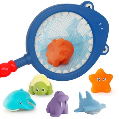 2024 Starfish Octopus Sense Temperature Discoloration Squirt Spray Water Ocean Animal Baby Bath Toy Animal with Spoon Net