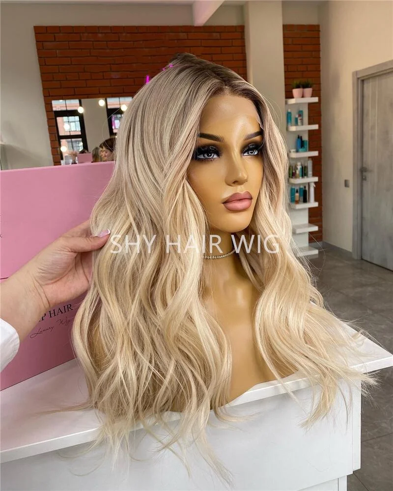 Hot Selling Short Blonde Long Small Wavy Wig Perruques Naturel Cheveux Humain Brown and Blonde Ombre Lace Front Wigs With ash